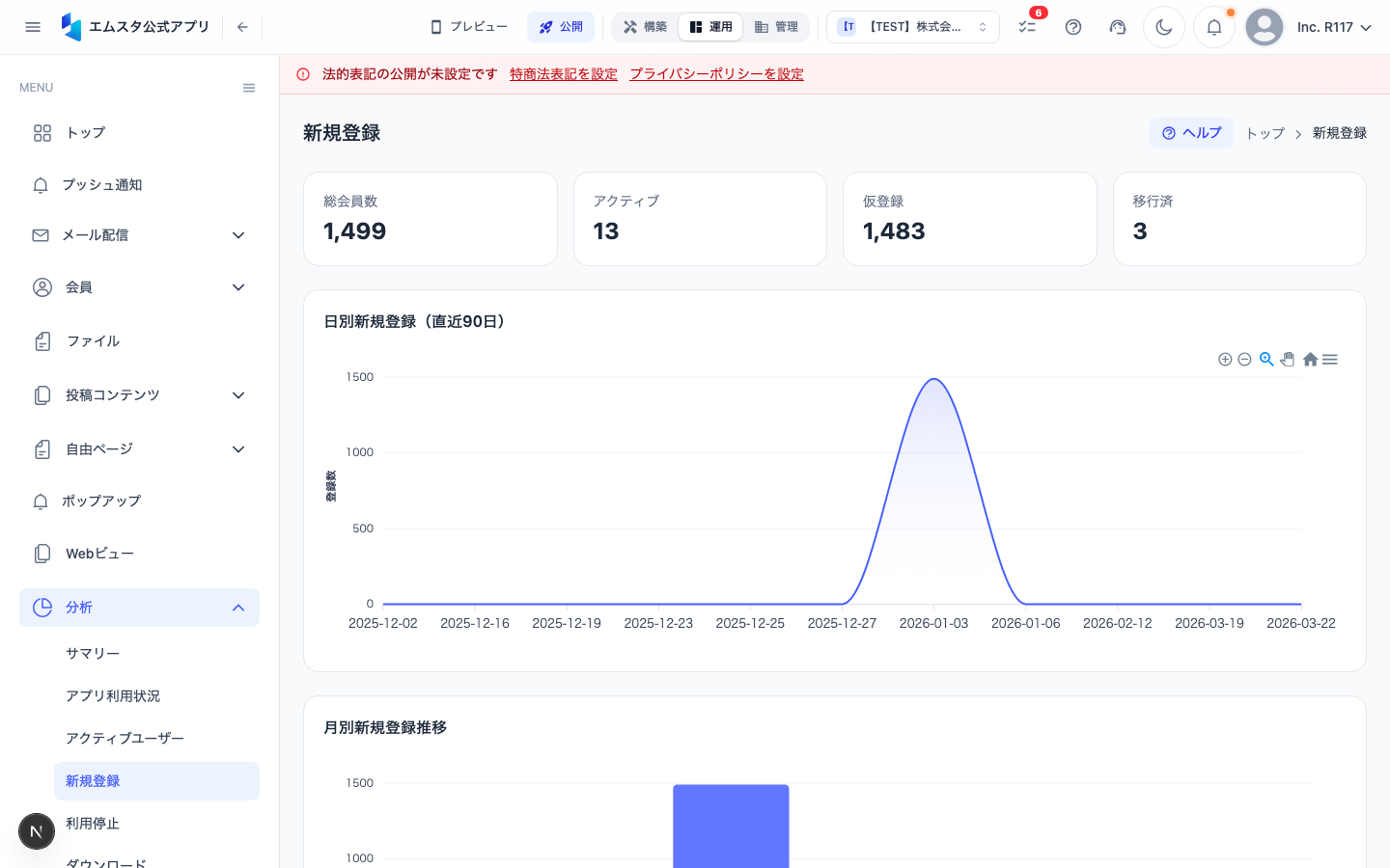 新規登録分析画面